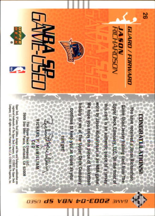 2003-04 SP Game Used #26 Jason Richardson JSY back image