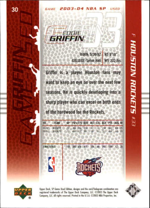 2003-04 SP Game Used #30 Eddie Griffin back image