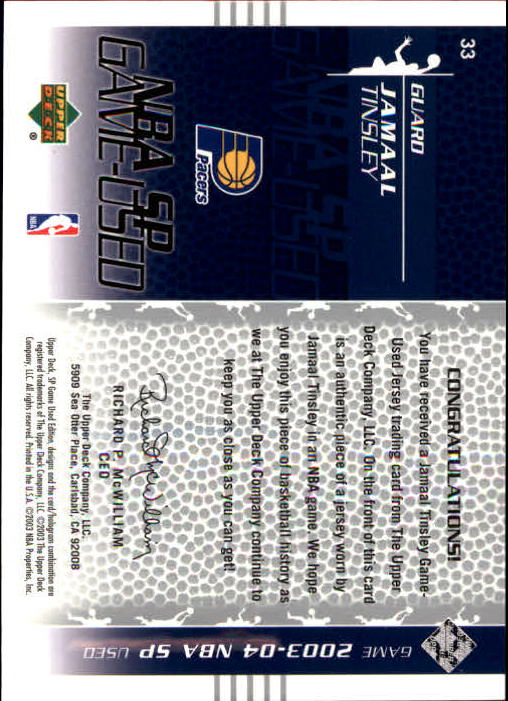 2003-04 SP Game Used #33 Jamaal Tinsley JSY back image