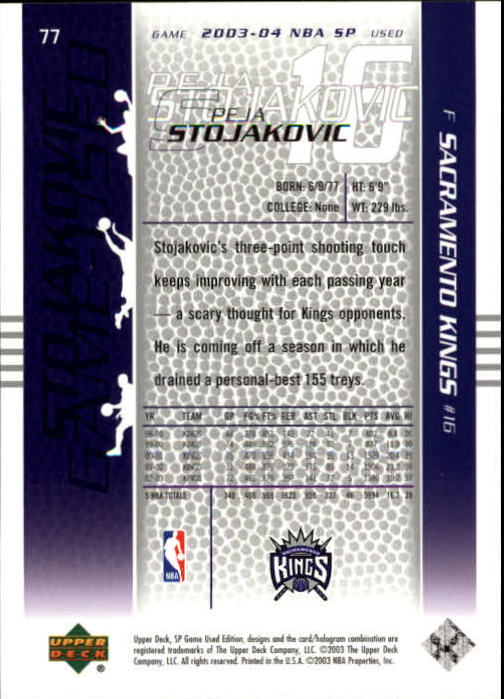 2003-04 SP Game Used #77 Peja Stojakovic back image