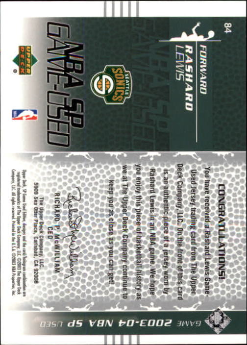 2003-04 SP Game Used #84 Rashard Lewis JSY back image