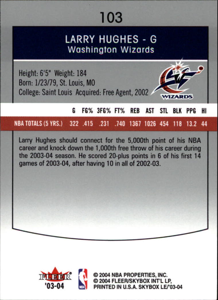 2003-04 SkyBox LE #103 Larry Hughes back image