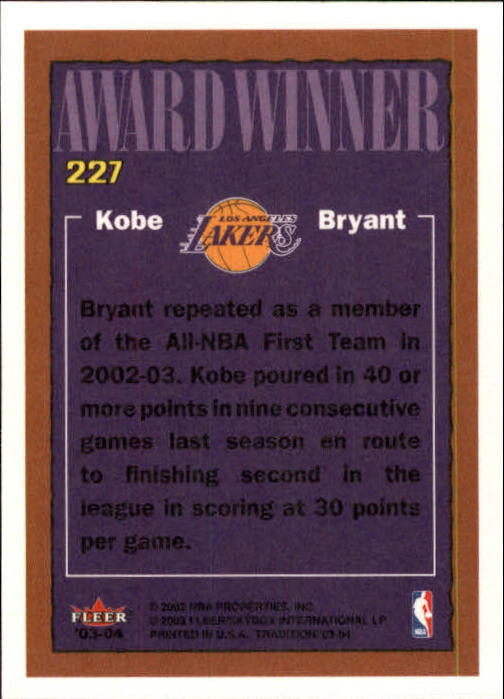 2003-04 Fleer Tradition #227 Kobe Bryant AW back image