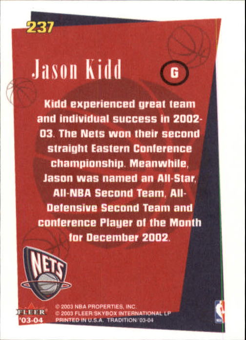 2003-04 Fleer Tradition #237 Jason Kidd BS back image