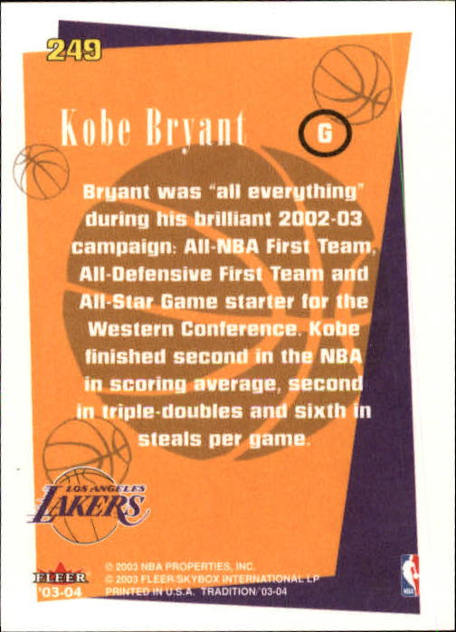 2003-04 Fleer Tradition #249 Kobe Bryant BS back image