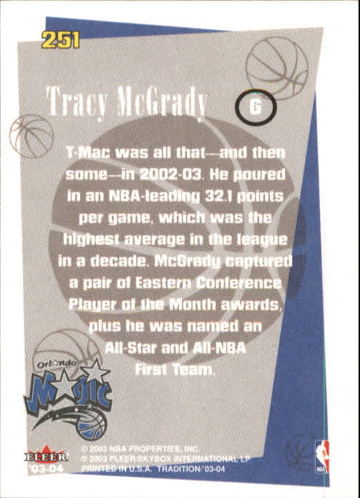 2003-04 Fleer Tradition #251 Tracy McGrady BS back image