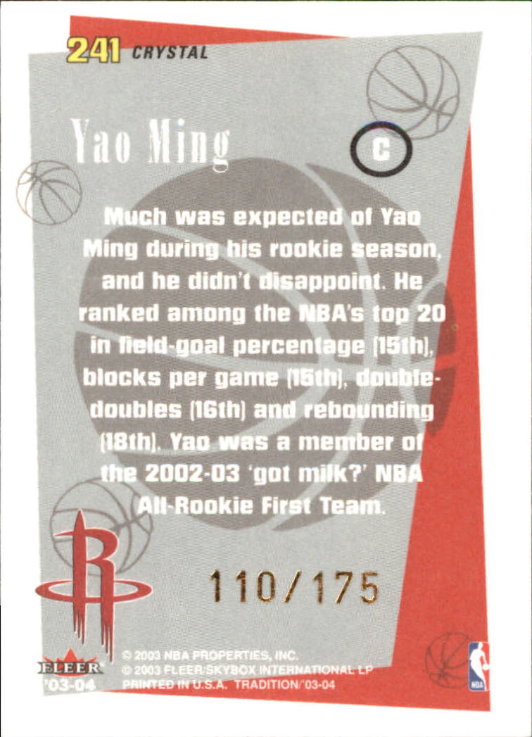 2003-04 Fleer Tradition Crystal #241 Yao Ming BS back image