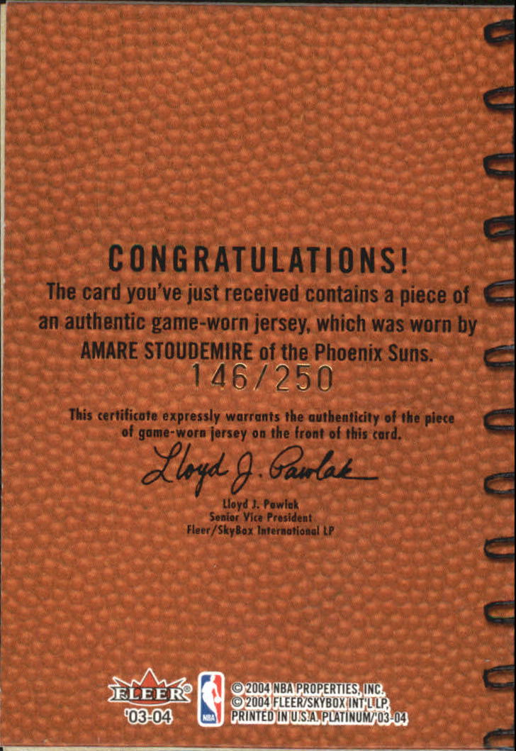 2003-04 Fleer Platinum NBA Scouting Report Jerseys #AS Amare Stoudemire back image