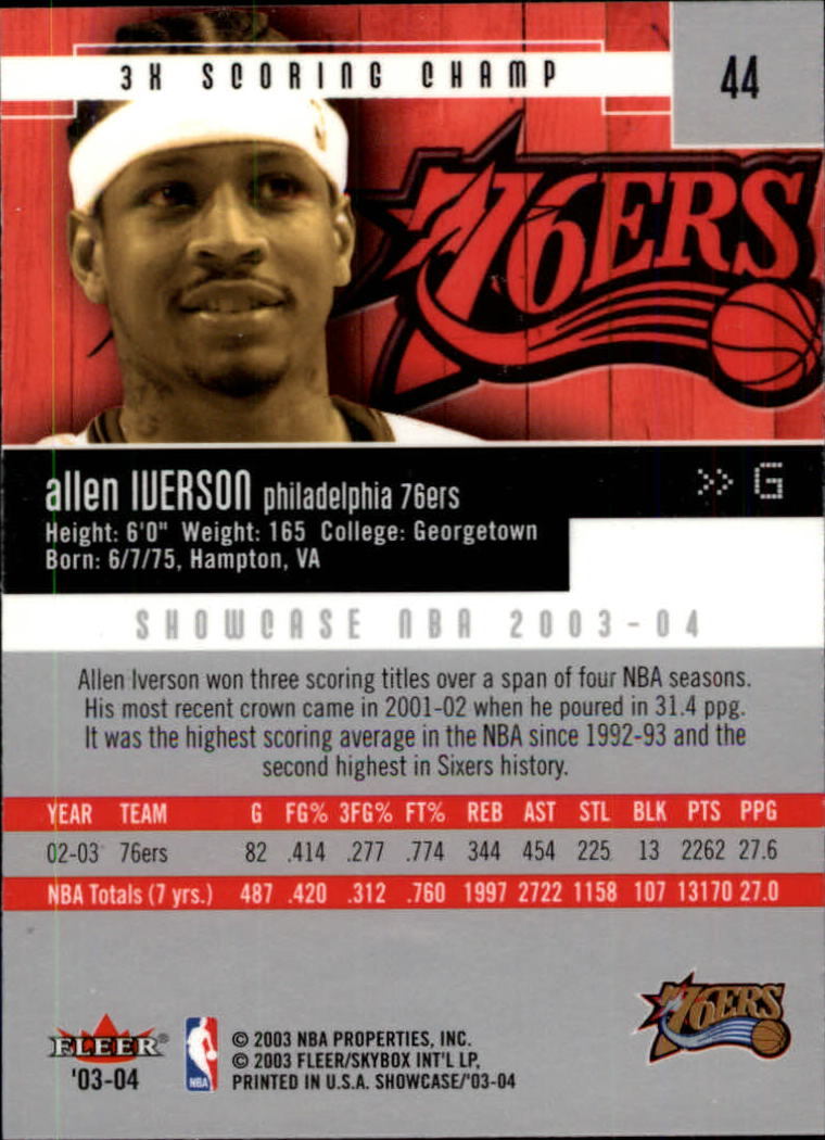 2003-04 Fleer Showcase #44 Allen Iverson back image