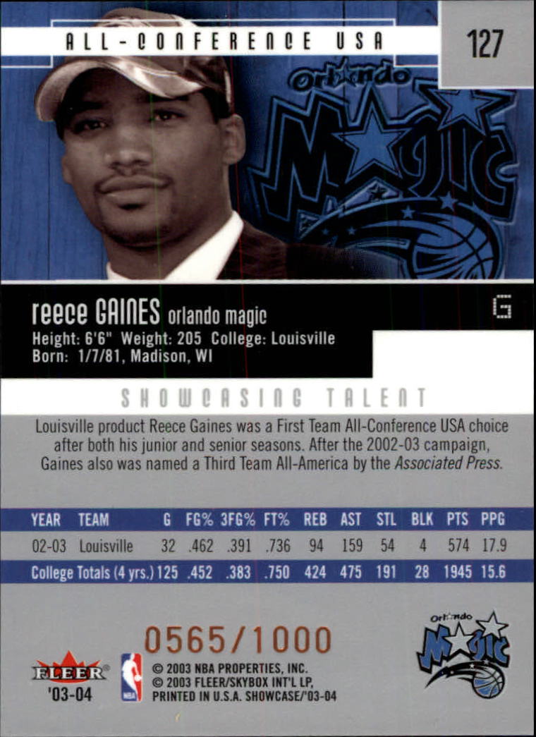 2003-04 Fleer Showcase #127 Reece Gaines RC back image