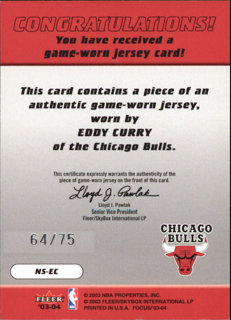 2003-04 Fleer Focus NBA Shirtified Jerseys 75 #NSEC Eddy Curry back image