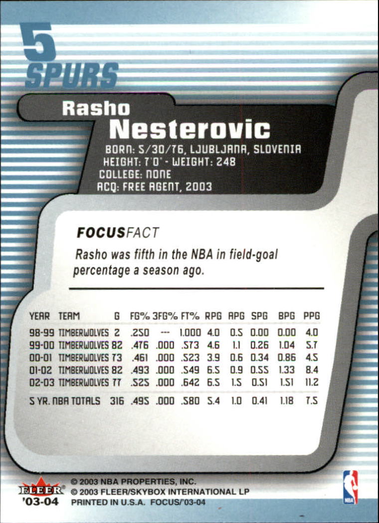 2003-04 Fleer Focus #5 Rasho Nesterovic back image