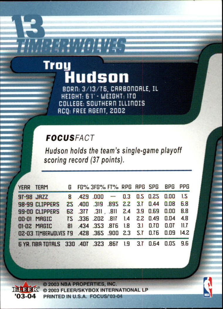 2003-04 Fleer Focus #13 Troy Hudson back image