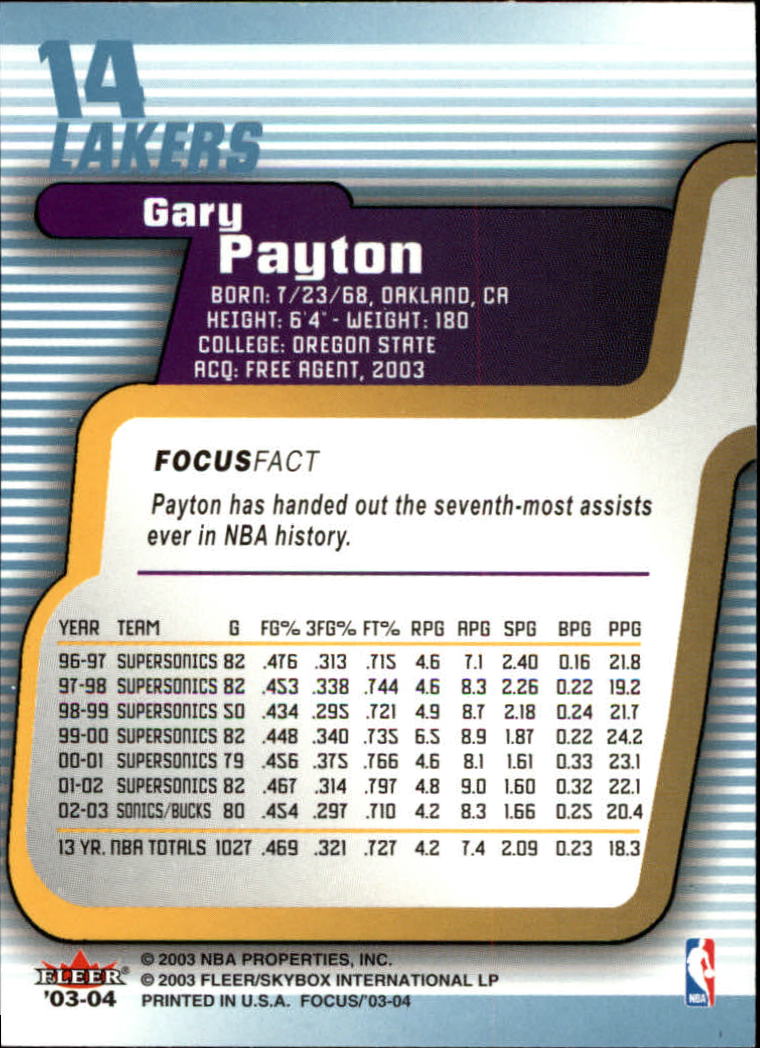 2003-04 Fleer Focus #14 Gary Payton back image