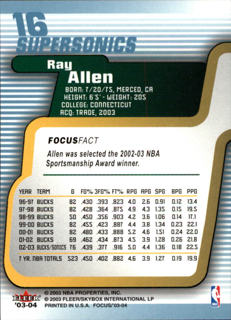 2003-04 Fleer Focus #16 Ray Allen back image