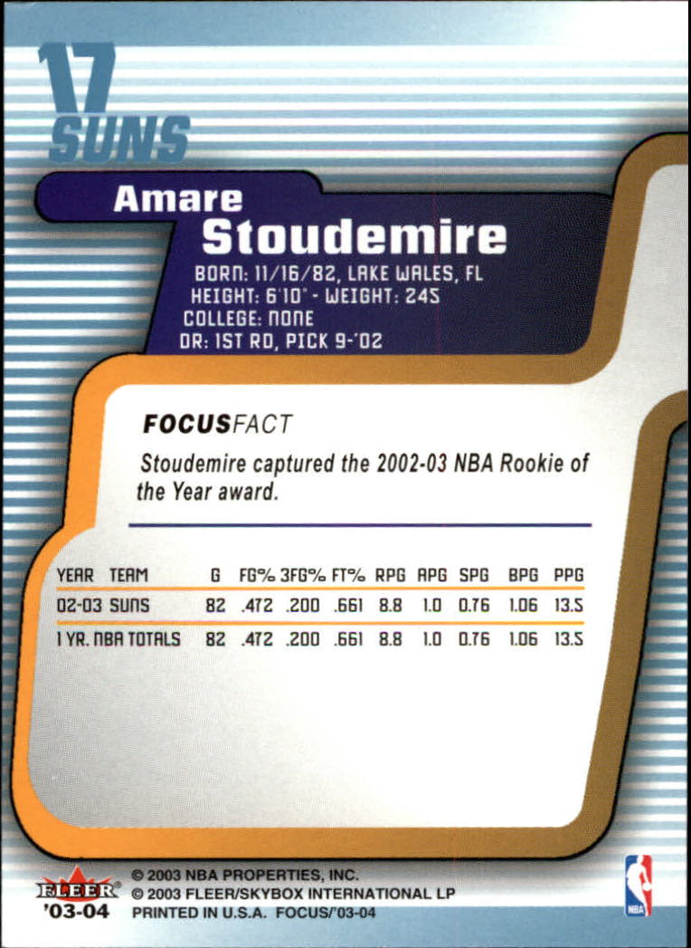 2003-04 Fleer Focus #17 Amare Stoudemire back image