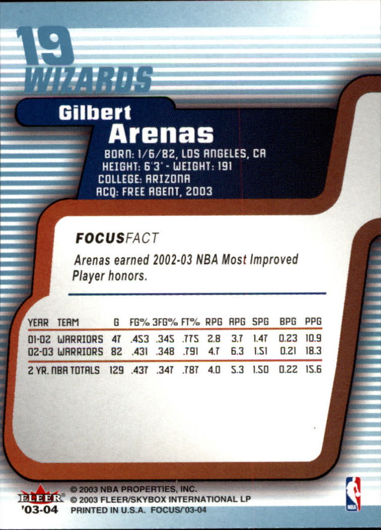 2003-04 Fleer Focus #19 Gilbert Arenas back image