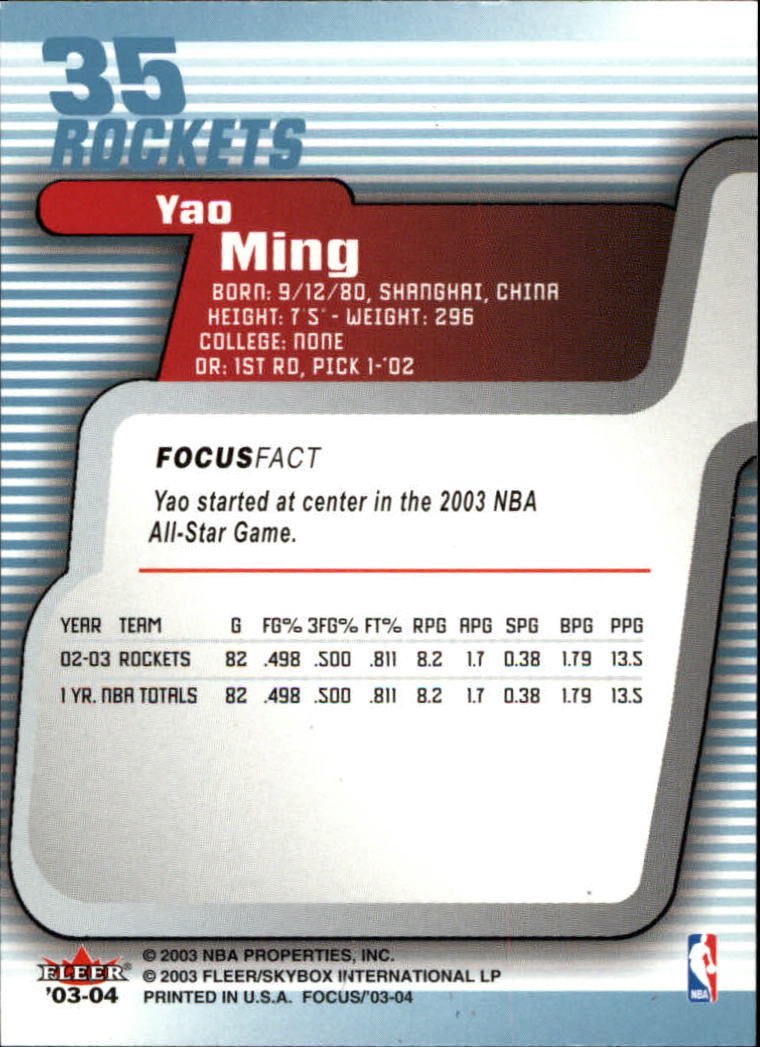 2003-04 Fleer Focus #35 Yao Ming back image