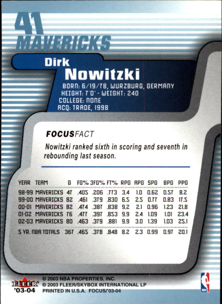 2003-04 Fleer Focus #41 Dirk Nowitzki back image