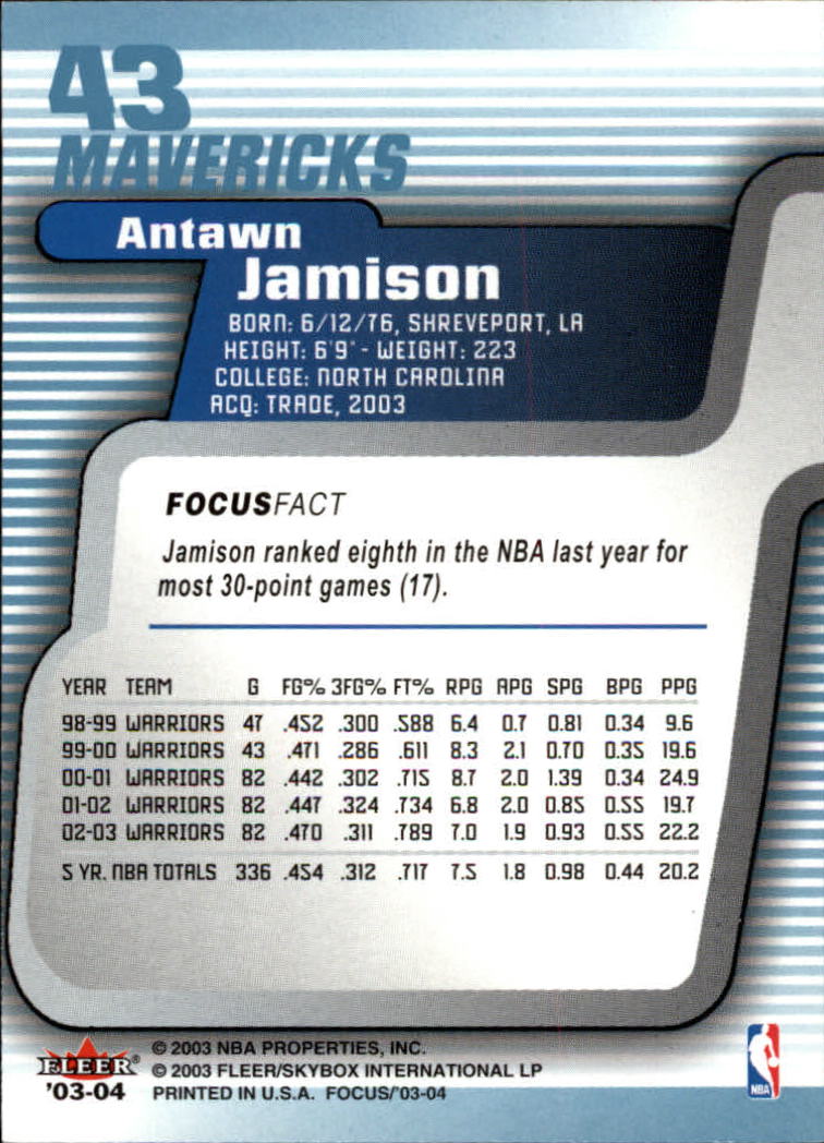 2003-04 Fleer Focus #43 Antawn Jamison back image