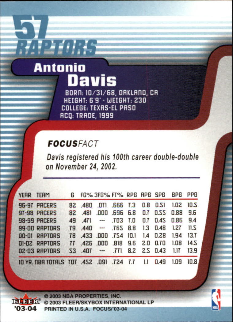 2003-04 Fleer Focus #57 Antonio Davis back image
