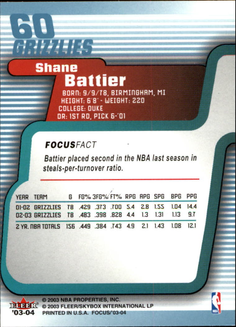 2003-04 Fleer Focus #60 Shane Battier back image