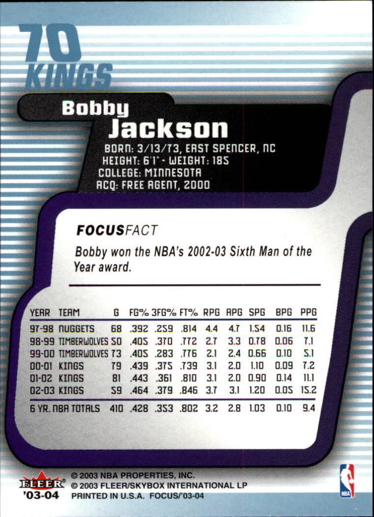 2003-04 Fleer Focus #70 Bobby Jackson back image
