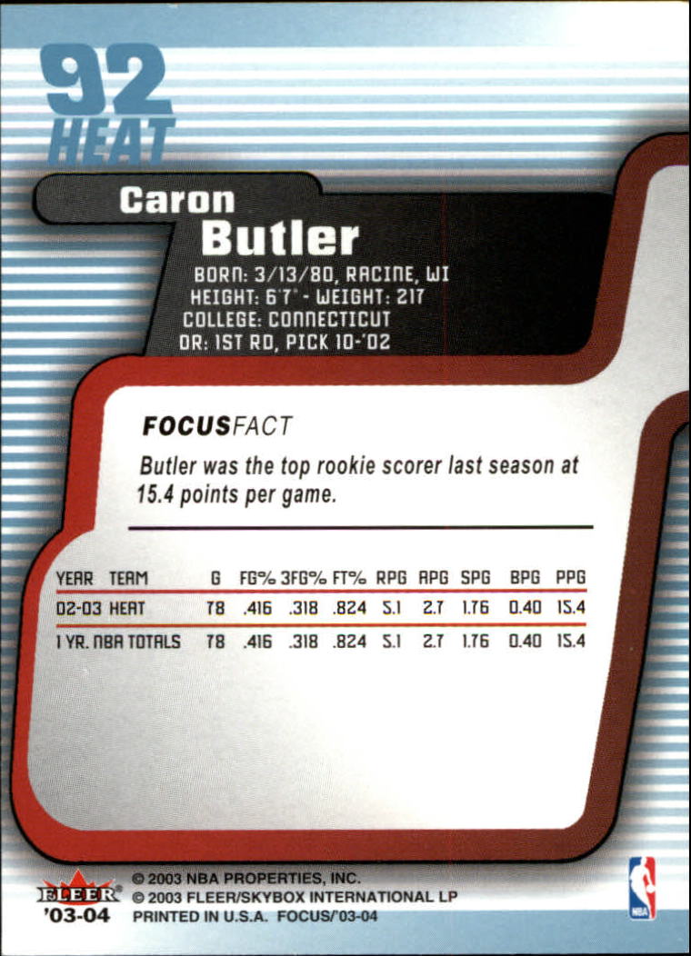 2003-04 Fleer Focus #92 Caron Butler back image