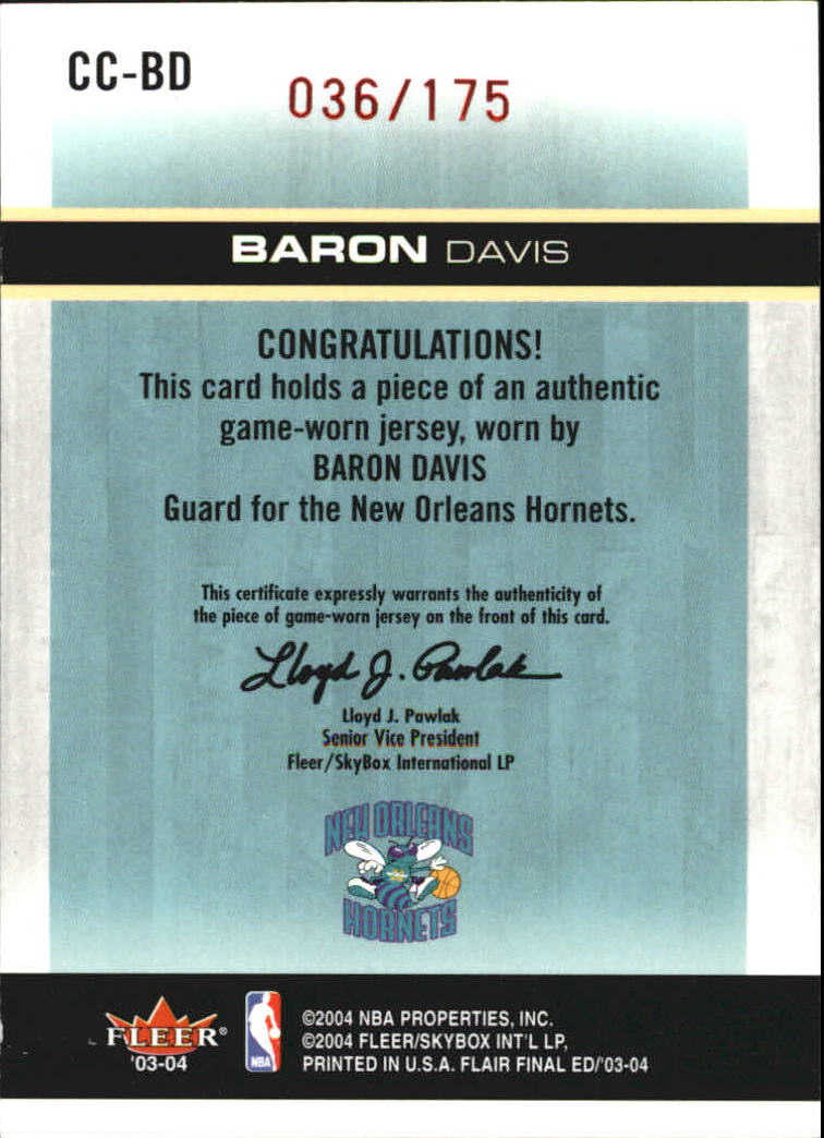 2003-04 Flair Final Edition Courtside Cuts Jerseys 175 #BD Baron Davis back image