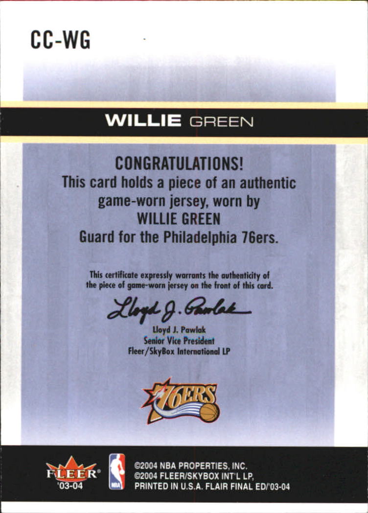 2003-04 Flair Final Edition Courtside Cuts Jerseys 75 #WG Willie Green back image