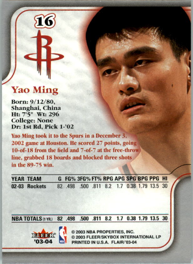 2003-04 Flair #16 Yao Ming back image