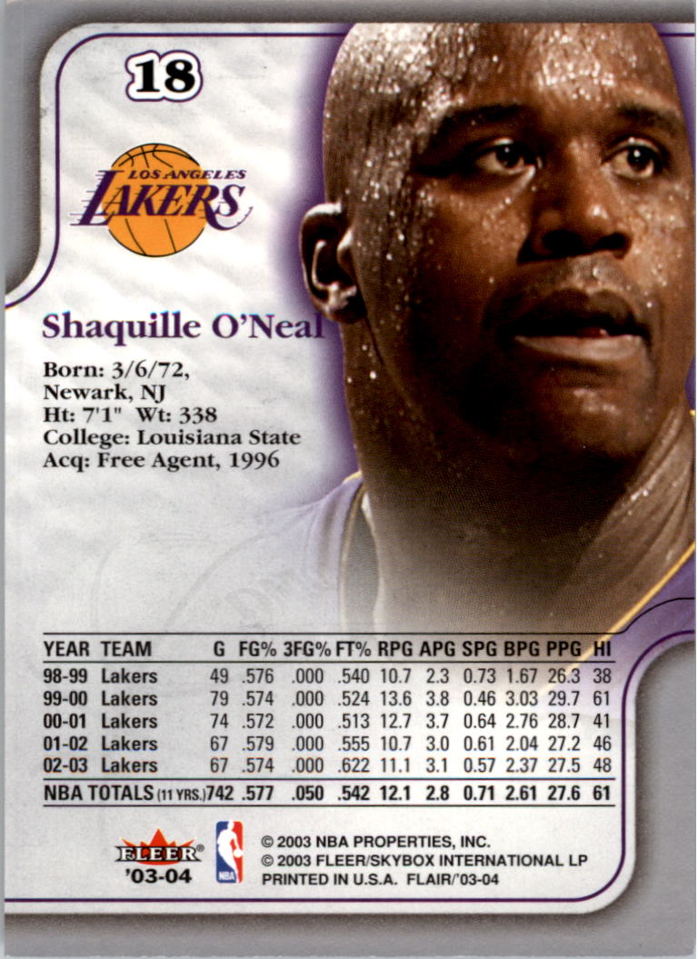 2003-04 Flair #18 Shaquille O'Neal back image
