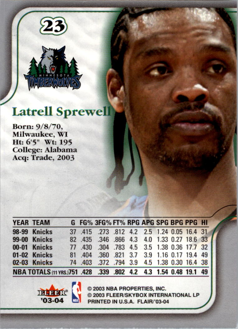 2003-04 Flair #23 Latrell Sprewell back image