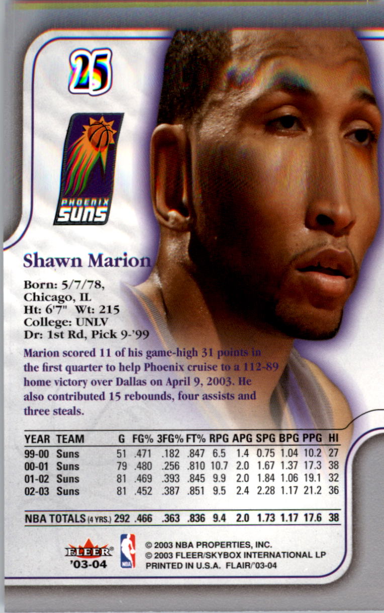 2003-04 Flair #25 Shawn Marion back image