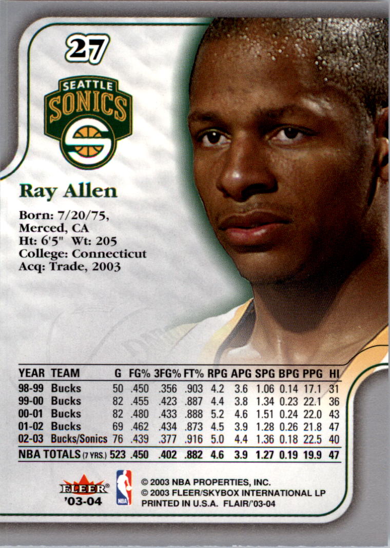 2003-04 Flair #27 Ray Allen back image