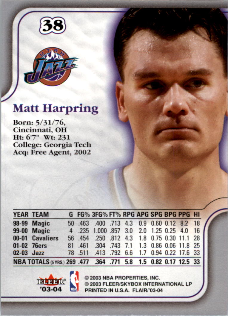 2003-04 Flair #38 Matt Harpring back image