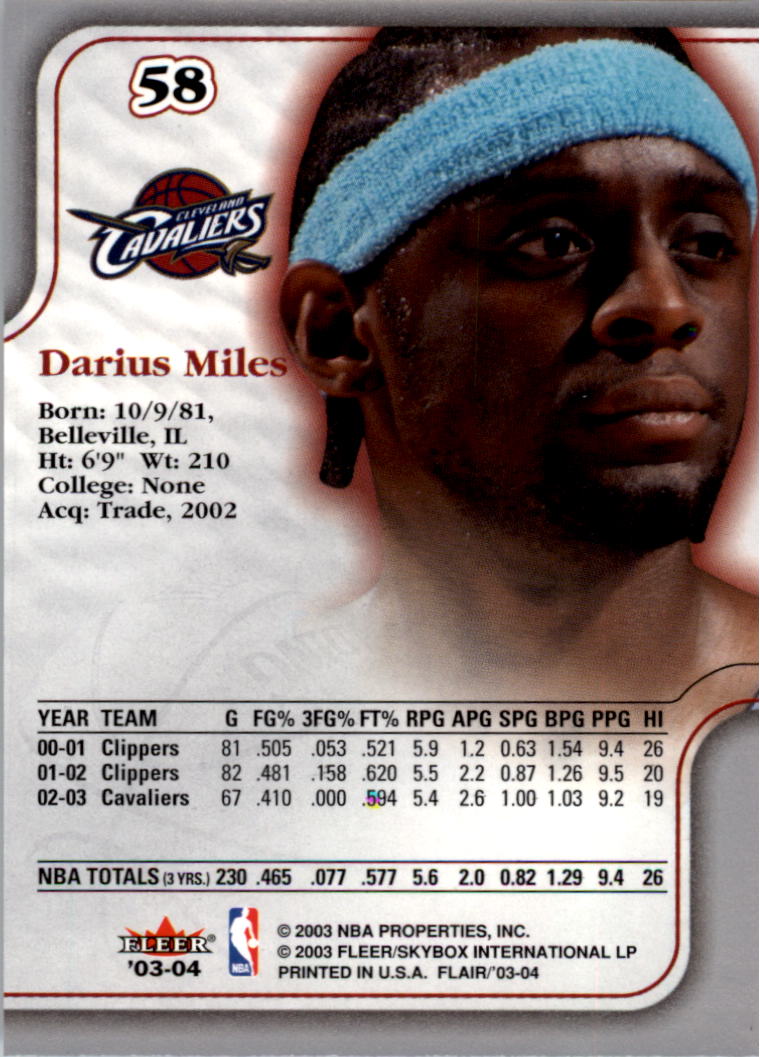 2003-04 Flair #58 Darius Miles back image