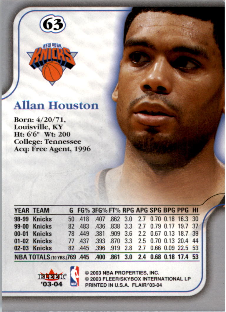 2003-04 Flair #63 Allan Houston back image