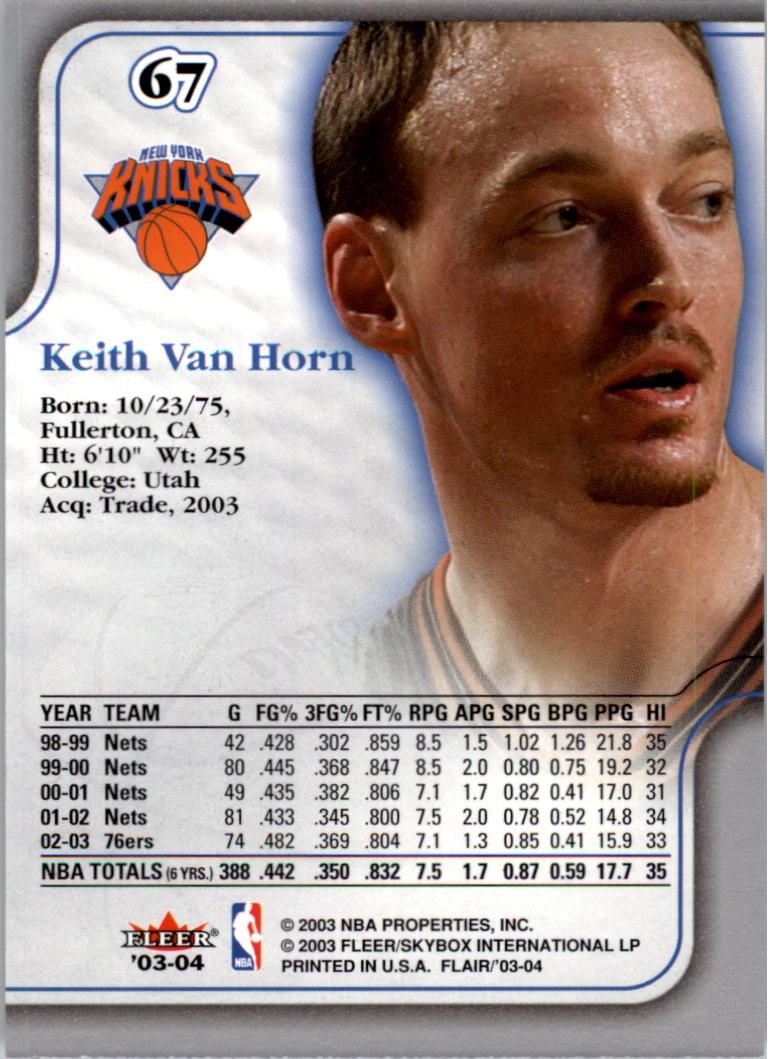 2003-04 Flair #67 Keith Van Horn back image