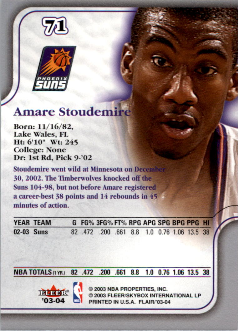2003-04 Flair #71 Amare Stoudemire back image
