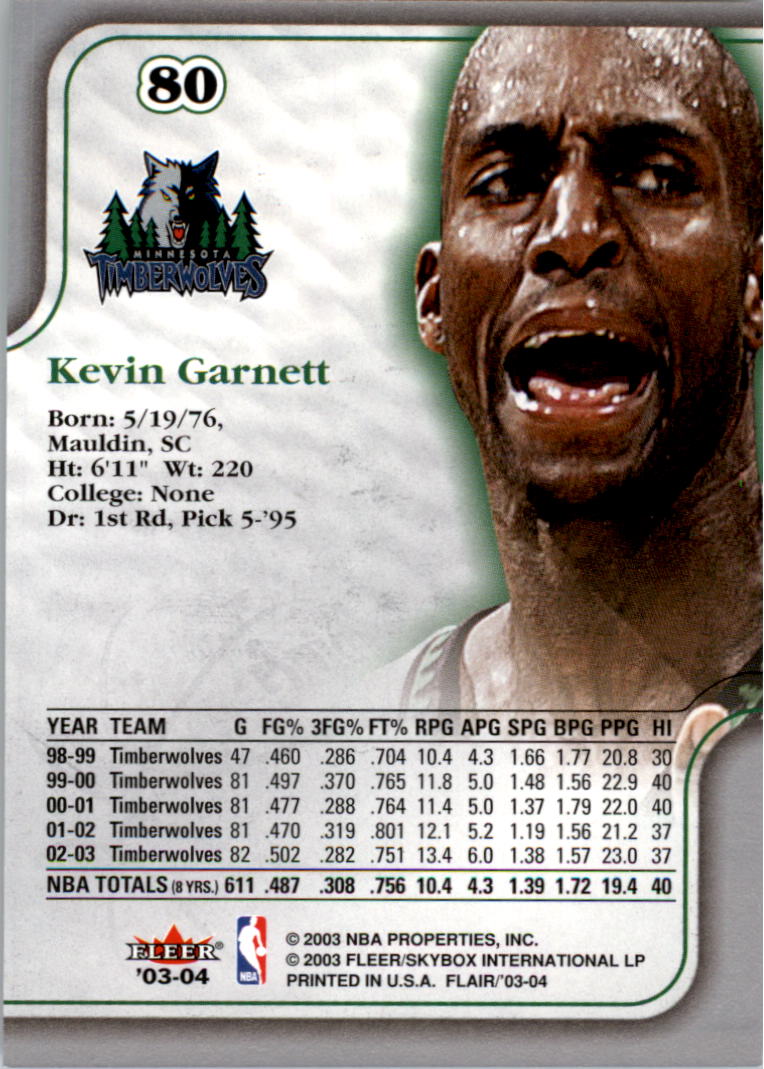 2003-04 Flair #80 Kevin Garnett back image