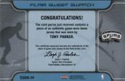 2003-04 Flair Sweet Swatch Jumbos Home #TP Tony Parker/180 back image