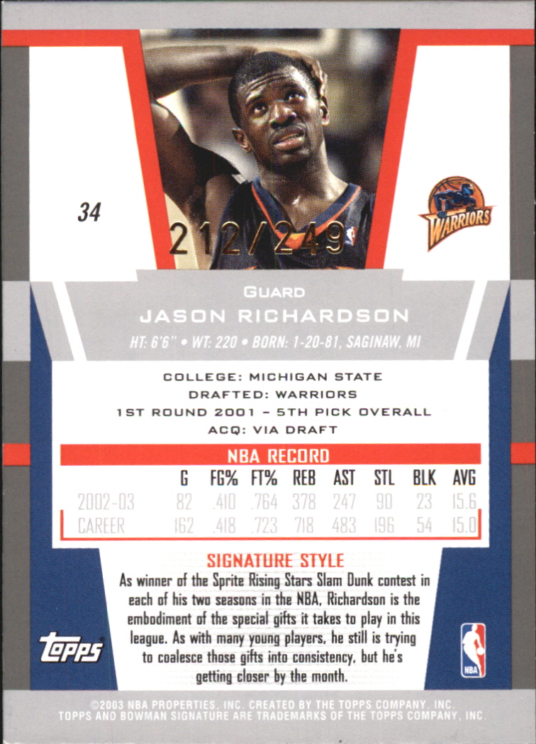 2003-04 Bowman Signature Edition Silver #34 Jason Richardson back image