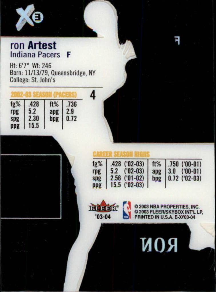 2003-04 E-X #4 Ron Artest back image