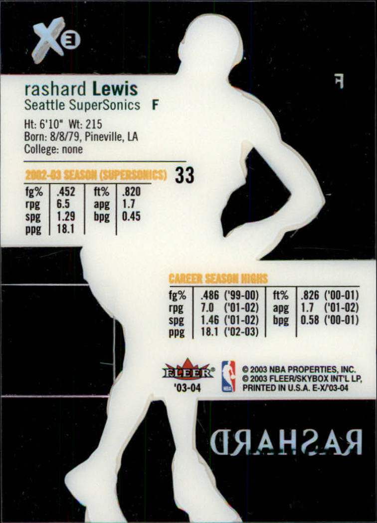 2003-04 E-X #33 Rashard Lewis back image