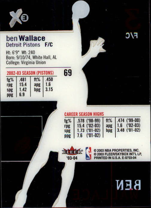 2003-04 E-X #69 Ben Wallace back image
