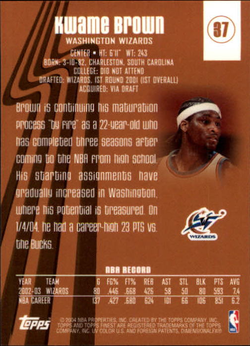 2003-04 Finest #37 Kwame Brown back image