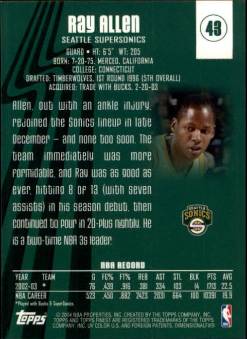 2003-04 Finest #43 Ray Allen back image