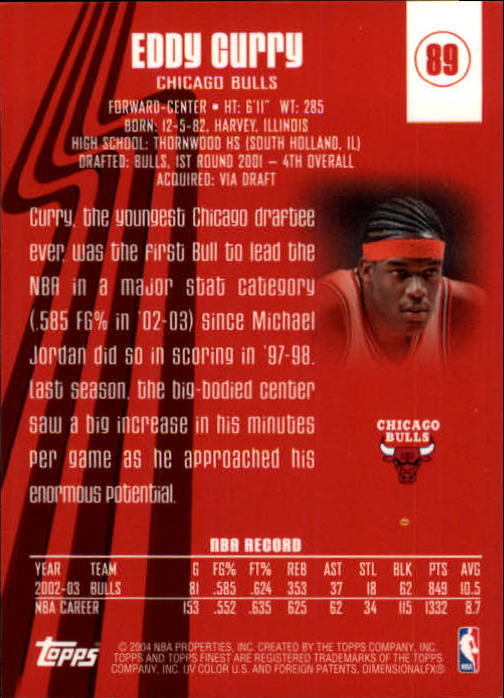 2003-04 Finest #89 Eddy Curry back image