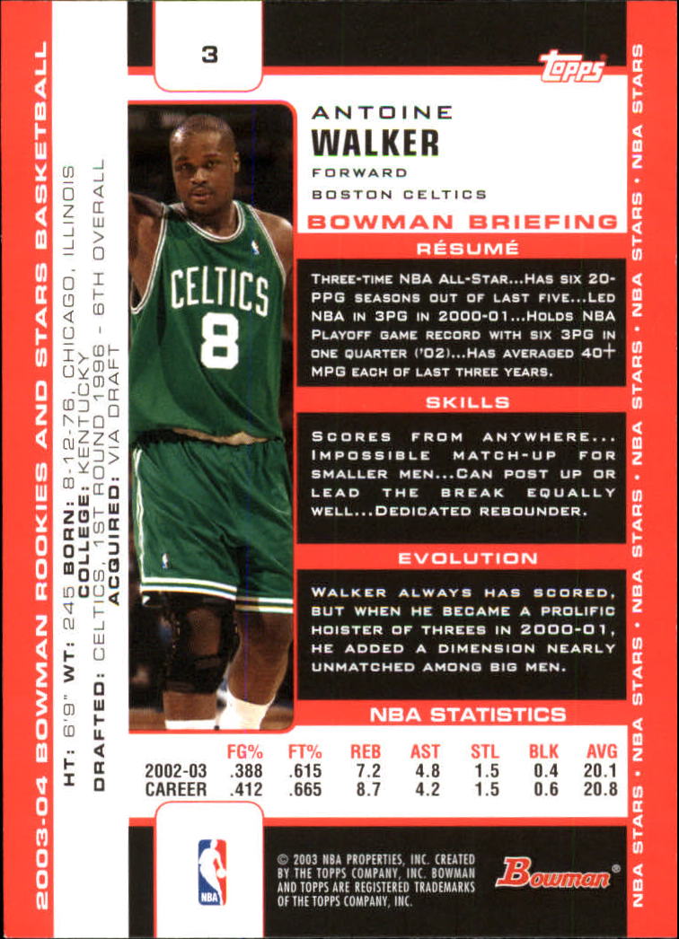 2003-04 Bowman #3 Antoine Walker back image